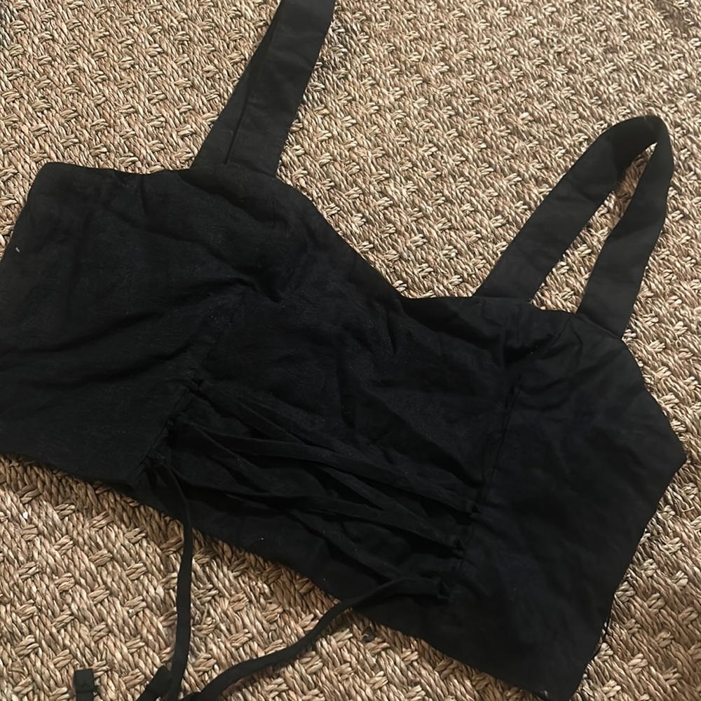 Abercrombie & Fitch Black Linen Corset Tie Up Style Top